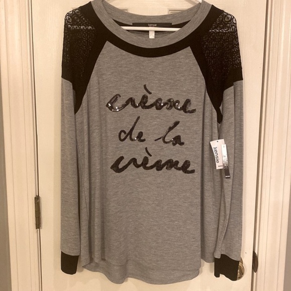 Kensie Tops - Gray/black Kenzie long sleeve top size large